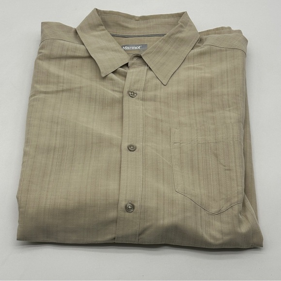 Marmot Mens Shirt Size XL Brown Striped Button-Up Short Sleeve Pocket EUC - Picture 1 of 11